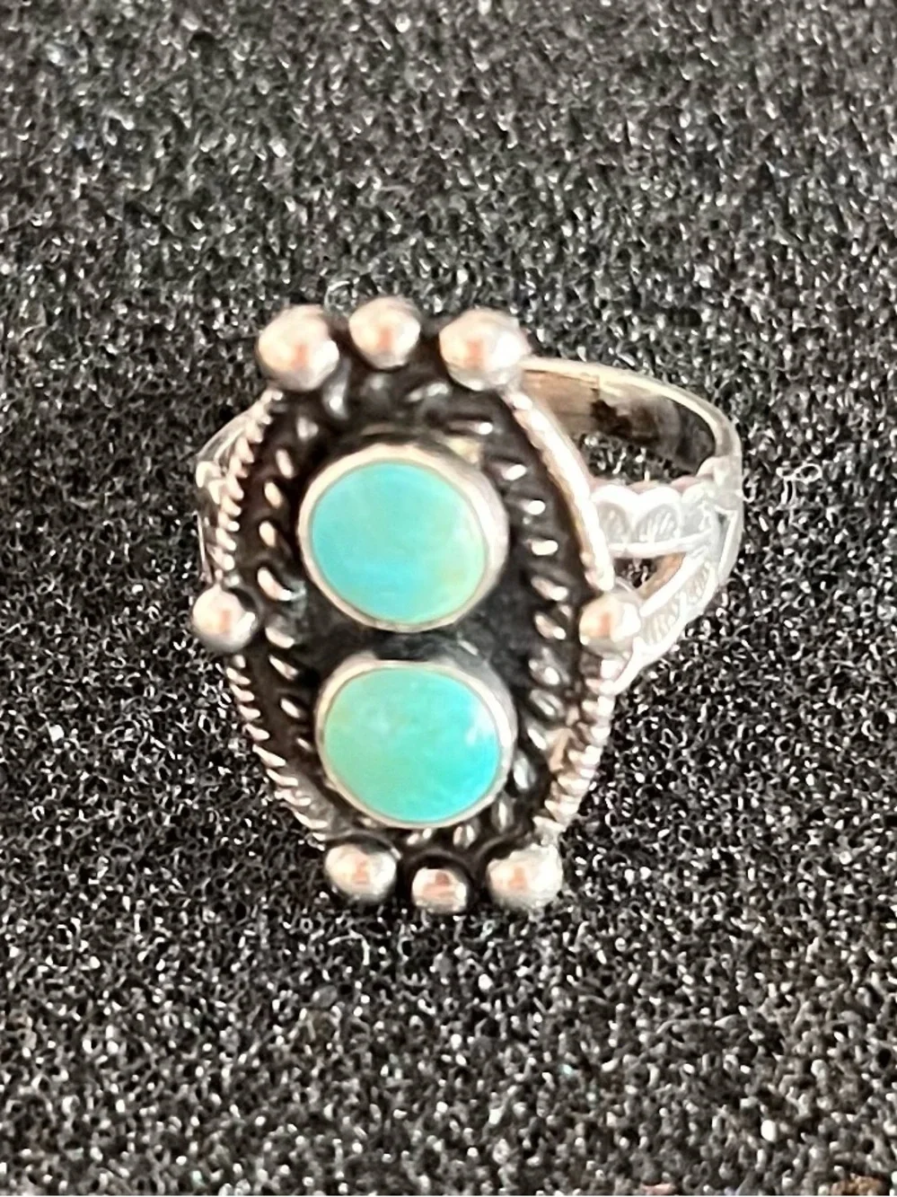 Vintage Southwestern Sterling Silver Double Turquoise Cabochon Ring Size6.25/6.5